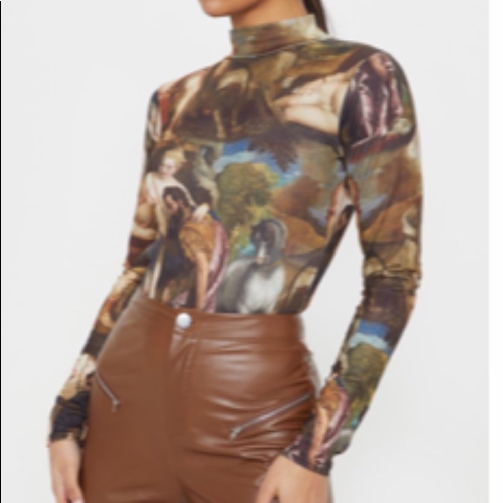 multi color bodysuit (mainly brown)